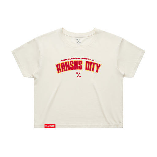 MAS Kansas City Wheelchair Football Arch Women's Ecru Crop T-Shirt on a white background