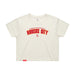 MAS Kansas City Wheelchair Football Arch Women's Ecru Crop T-Shirt on a white background