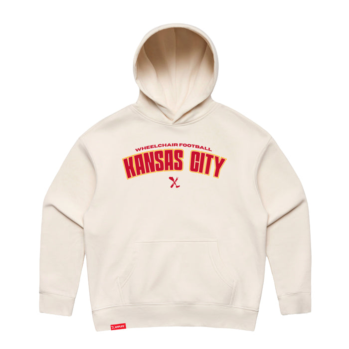 MAS Kansas City Wheelchair Football Arch Women's Ecru Modern Hoodie on a white background