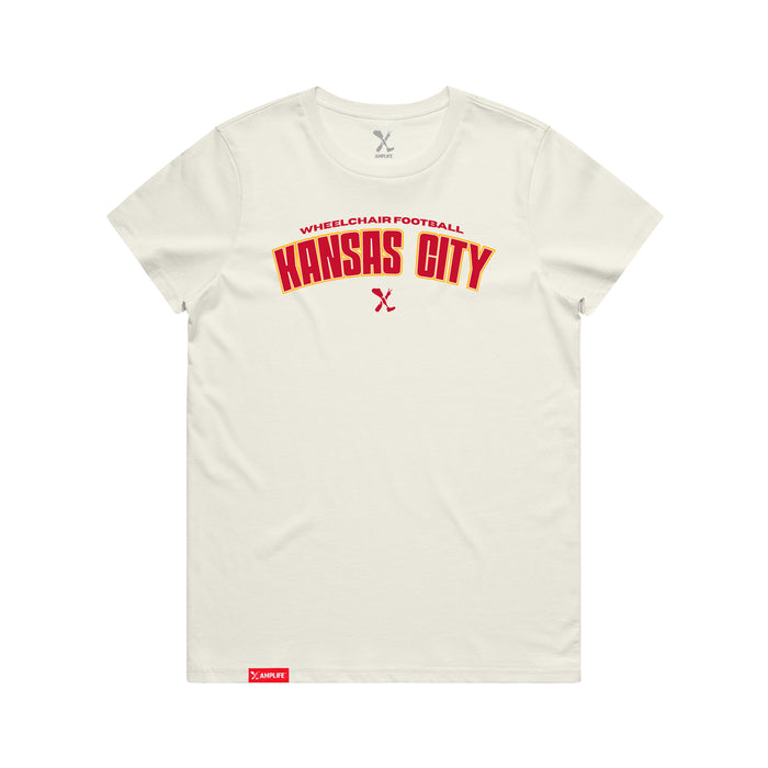 MAS Kansas City Wheelchair Football Arch Women's Ecru T-Shirt on a white background