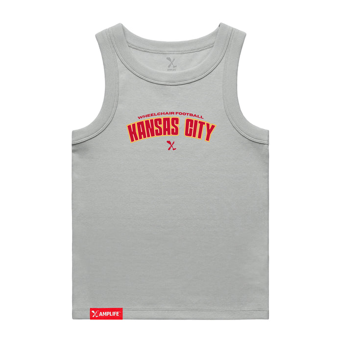 MAS Kansas City Wheelchair Football Arch Women's Grey Organic Tank Top on a white background