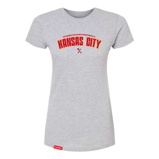 MAS Kansas City Wheelchair Football Arch Women's Heather Grey Slim T-Shirt on a white background
