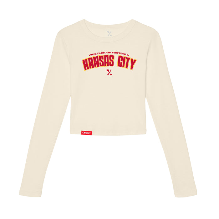 MAS Kansas City Wheelchair Football Arch Women's Natural Crop Long Sleeve T-Shirt on a white background