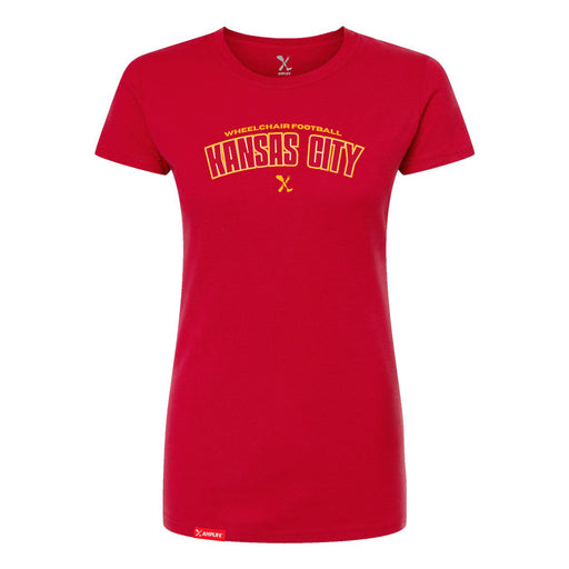 MAS Kansas City Wheelchair Football Arch Women's Red Slim T-Shirt on a white background