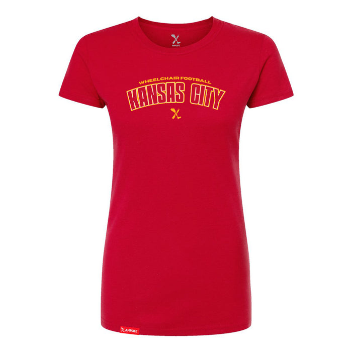 MAS Kansas City Wheelchair Football Arch Women's Red Slim T-Shirt on a white background