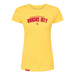MAS Kansas City Wheelchair Football Arch Women's Yellow & Red Slim T-Shirt on a white background