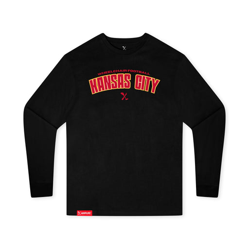 MAS Kansas City Wheelchair Football Arch Youth Black Long Sleeve T-Shirt on a white background