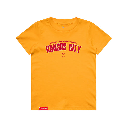 MAS Kansas City Wheelchair Football Arch Youth Gold T-Shirt on a white background