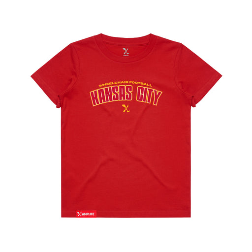 MAS Kansas City Wheelchair Football Arch Youth Red T-Shirt on a white background