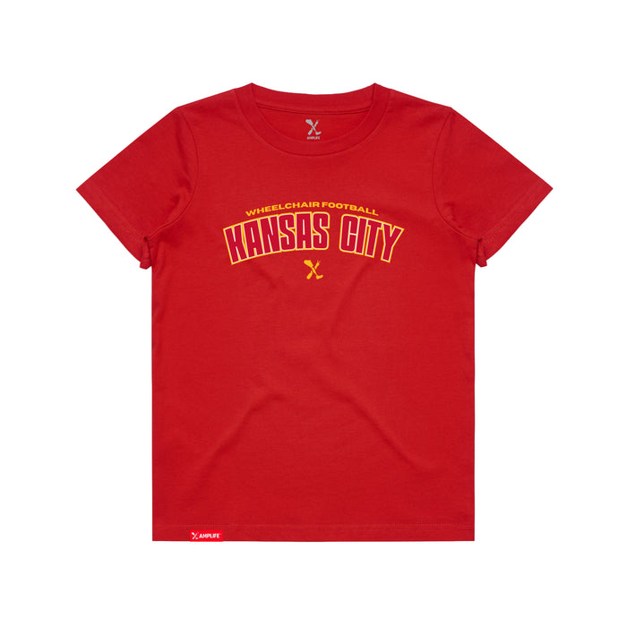 MAS Kansas City Wheelchair Football Arch Youth Red T-Shirt on a white background