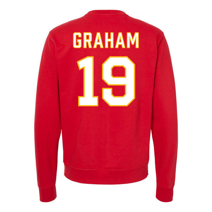 Back angle of the Chad Graham MAS Kansas City Wheelchair Football Amplife Red Crewneck Sweatshirt against a white background