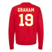 Back angle of the Chad Graham MAS Kansas City Wheelchair Football Amplife Red Crewneck Sweatshirt against a white background
