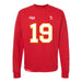 Front angle of the Chad Graham MAS Kansas City Wheelchair Football Amplife Red Crewneck Sweatshirt against a white background