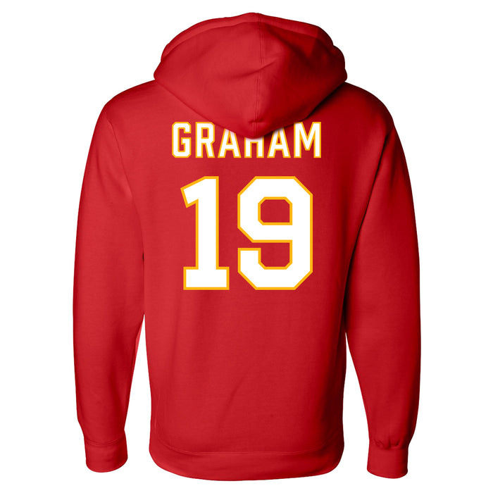 Back angle of the Chad Graham MAS Kansas City Wheelchair Football Amplife Red Hoodie against a white background