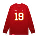 Front angle of the Chad Graham MAS Kansas City Wheelchair Football Amplife Red Long Sleeve T-Shirt against a white background