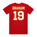 Back angle of the Chad Graham MAS Kansas City Wheelchair Football Amplife Red T-Shirt against a white background
