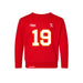 Front angle of the Chad Graham MAS Kansas City Wheelchair Football Amplife Toddler Red Crewneck Sweatshirt against a white background