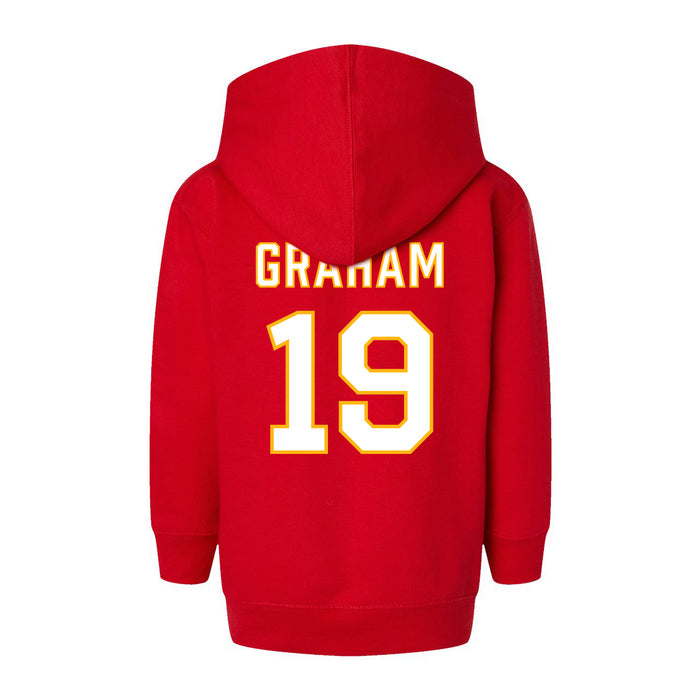 Back angle of the Chad Graham MAS Kansas City Wheelchair Football Amplife Toddler Red Hoodie against a white background