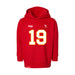 Front angle of the Chad Graham MAS Kansas City Wheelchair Football Amplife Toddler Red Hoodie against a white background