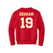 Back angle of the Chad Graham MAS Kansas City Wheelchair Football Amplife Youth Red Crewneck Sweatshirt against a white background