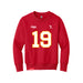 Front angle of the Chad Graham MAS Kansas City Wheelchair Football Amplife Youth Red Crewneck Sweatshirt against a white background