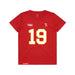 Front angle of the Chad Graham MAS Kansas City Wheelchair Football Amplife Youth Red T-Shirt against a white background