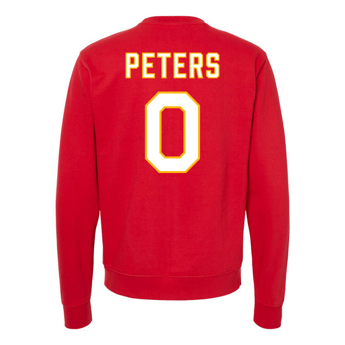 Back angle of the Clayton Peters MAS Kansas City Wheelchair Football Amplife Red Crewneck Sweatshirt against a white background