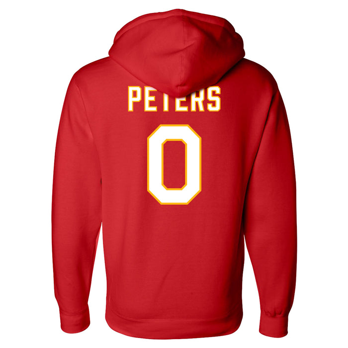 Back angle of the Clayton Peters MAS Kansas City Wheelchair Football Amplife Red Hoodie against a white background