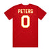 Back angle of the Clayton Peters MAS Kansas City Wheelchair Football Amplife Red T-Shirt against a white background