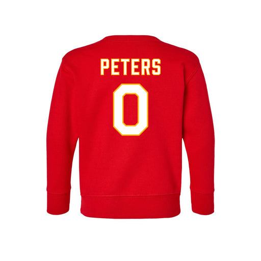 Back angle of the Clayton Peters MAS Kansas City Wheelchair Football Amplife Toddler Red Crewneck Sweatshirt against a white background