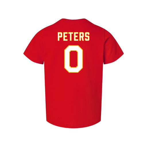 Back angle of the Clayton Peters MAS Kansas City Wheelchair Football Amplife Toddler Red T-Shirt against a white background