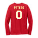 Back angle of the Clayton Peters MAS Kansas City Wheelchair Football Amplife Women's Red Long Sleeve T-Shirt against a white background