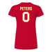 Back angle of the Clayton Peters MAS Kansas City Wheelchair Football Amplife Women's Red Slim T-Shirt against a white background