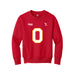 Front angle of the Clayton Peters MAS Kansas City Wheelchair Football Amplife Youth Red Crewneck Sweatshirt against a white background