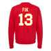 Back angle of the Danny Fik MAS Kansas City Wheelchair Football Amplife Red Crewneck Sweatshirt against a white background