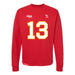Front angle of the Danny Fik MAS Kansas City Wheelchair Football Amplife Red Crewneck Sweatshirt against a white background
