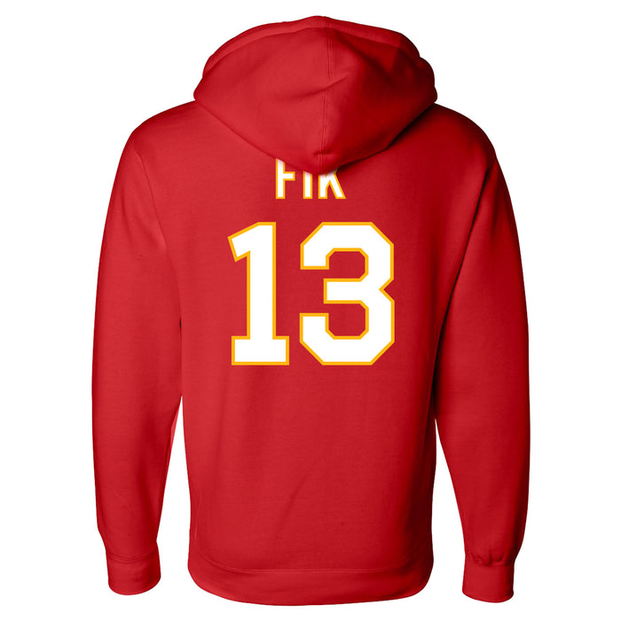 Back angle of the Danny Fik MAS Kansas City Wheelchair Football Amplife Red Hoodie against a white background