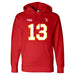 Front angle of the Danny Fik MAS Kansas City Wheelchair Football Amplife Red Hoodie against a white background