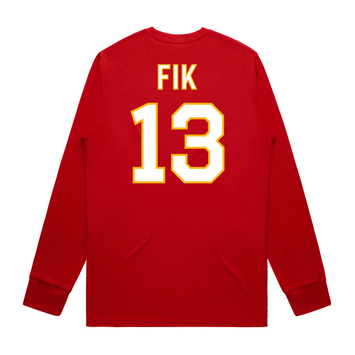 Back angle of the Danny Fik MAS Kansas City Wheelchair Football Amplife Red Long Sleeve T-Shirt against a white background