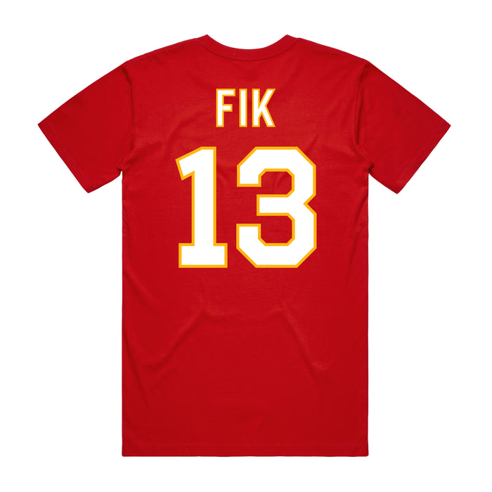 Back angle of the Danny Fik MAS Kansas City Wheelchair Football Amplife Red T-Shirt against a white background