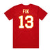 Back angle of the Danny Fik MAS Kansas City Wheelchair Football Amplife Red T-Shirt against a white background
