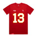 Front angle of the Danny Fik MAS Kansas City Wheelchair Football Amplife Red T-Shirt against a white background