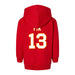 Back angle of the Danny Fik MAS Kansas City Wheelchair Football Amplife Toddler Red Hoodie against a white background