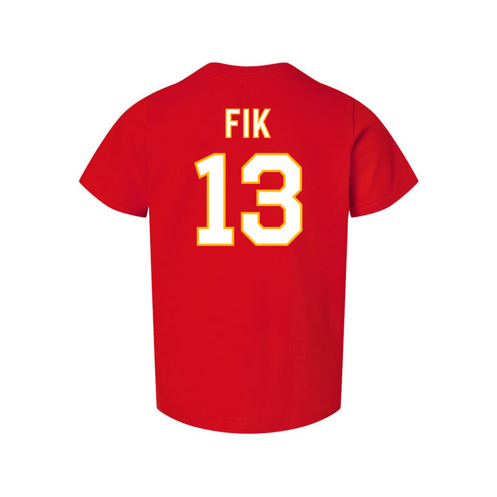 Back angle of the Danny Fik MAS Kansas City Wheelchair Football Amplife Toddler Red T-Shirt against a white background