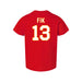 Back angle of the Danny Fik MAS Kansas City Wheelchair Football Amplife Toddler Red T-Shirt against a white background
