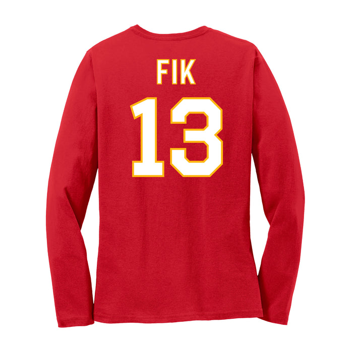 Back angle of the Danny Fik MAS Kansas City Wheelchair Football Amplife Women's Red Long Sleeve T-Shirt against a white background