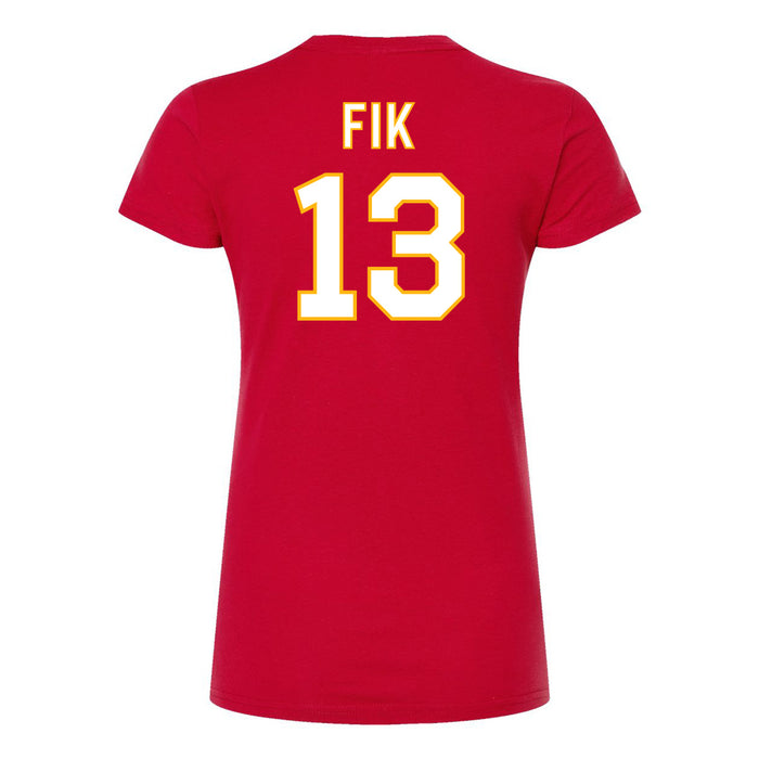 Back angle of the Danny Fik MAS Kansas City Wheelchair Football Amplife Women's Red Slim T-Shirt against a white background
