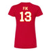 Back angle of the Danny Fik MAS Kansas City Wheelchair Football Amplife Women's Red Slim T-Shirt against a white background