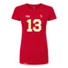 Front angle of the Danny Fik MAS Kansas City Wheelchair Football Amplife Women's Red Slim T-Shirt against a white background