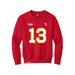 Front angle of the Danny Fik MAS Kansas City Wheelchair Football Amplife Youth Red Crewneck Sweatshirt against a white background